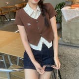フェイクレイヤード ストライプシャツ Vネックトップスミレニアル学園風☆ | 17kg | 詳細画像2 