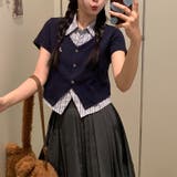 フェイクレイヤード ストライプシャツ Vネックトップスミレニアル学園風☆ | 17kg | 詳細画像6 