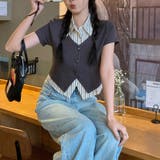 フェイクレイヤード ストライプシャツ Vネックトップスミレニアル学園風☆ | 17kg | 詳細画像7 