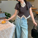 フェイクレイヤード ストライプシャツ Vネックトップスミレニアル学園風☆ | 17kg | 詳細画像10 
