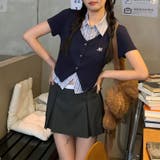 フェイクレイヤード ストライプシャツ Vネックトップスミレニアル学園風☆ | 17kg | 詳細画像13 