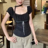 ダークグレー | ドット柄 パフスリーブ Tシャツ甘辛系ガールズ☆ | 17kg