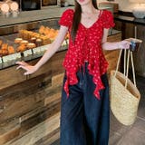 レッド | 小花柄 アシンメトリートップス フリル付き ウエストシェイプゆるカワコーデ☆ | 17kg
