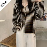 【SHOPLIST限定】【春夏】韓国風シックVネックボーダー柄カーディガン | 17kg | 詳細画像1 