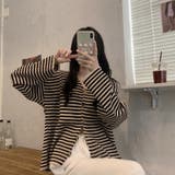 【SHOPLIST限定】【春夏】韓国風シックVネックボーダー柄カーディガン | 17kg | 詳細画像4 