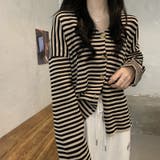 【SHOPLIST限定】【春夏】韓国風シックVネックボーダー柄カーディガン | 17kg | 詳細画像6 