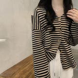 【SHOPLIST限定】【春夏】韓国風シックVネックボーダー柄カーディガン | 17kg | 詳細画像9 