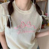 涼しい素材で通気性ある。蝶ネクタイと文字刺繍ニット半袖トップス | 17kg | 詳細画像10 