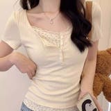 【SHOPLIST限定】(フェイク)レヤード！花柄レースエッジの半袖Tシャツ | 17kg | 詳細画像2 