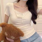 【SHOPLIST限定】(フェイク)レヤード！花柄レースエッジの半袖Tシャツ | 17kg | 詳細画像3 