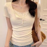 【SHOPLIST限定】(フェイク)レヤード！花柄レースエッジの半袖Tシャツ | 17kg | 詳細画像6 
