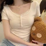 【SHOPLIST限定】(フェイク)レヤード！花柄レースエッジの半袖Tシャツ | 17kg | 詳細画像7 