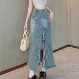 【SHOPLIST限定】体のラインを引き立て。スリット入りデニムスカート | 17kg | 詳細画像2 