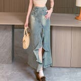 【SHOPLIST限定】体のラインを引き立て。スリット入りデニムスカート | 17kg | 詳細画像3 