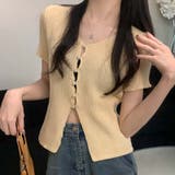 ほのかなセクシーさと安心感！デザイン感たっぷりのパールボタン付きVネック半袖ニッ… | 17kg | 詳細画像3 