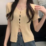 ほのかなセクシーさと安心感！デザイン感たっぷりのパールボタン付きVネック半袖ニッ… | 17kg | 詳細画像8 
