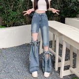 カットアウトとダメージ要素が個性と魅力をプラス。リボン付きのワイドレッグデニムパ… | 17kg | 詳細画像11