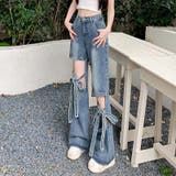 カットアウトとダメージ要素が個性と魅力をプラス。リボン付きのワイドレッグデニムパ… | 17kg | 詳細画像12