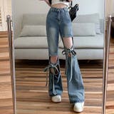 カットアウトとダメージ要素が個性と魅力をプラス。リボン付きのワイドレッグデニムパ… | 17kg | 詳細画像8