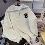 ハーフジップの小さな襟のデザインが魅力的。パッチ付きのグレーの薄手コットン長袖ス… | 17kg | 詳細画像10 