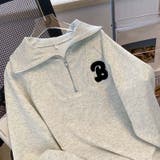 ハーフジップの小さな襟のデザインが魅力的。パッチ付きのグレーの薄手コットン長袖ス… | 17kg | 詳細画像13 