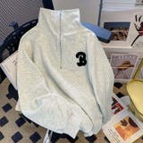 ハーフジップの小さな襟のデザインが魅力的。パッチ付きのグレーの薄手コットン長袖ス… | 17kg | 詳細画像14 