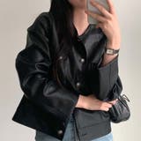 スタイルアップ効果。クルーネックの黒いPUレザーショートジャケット | 17kg | 詳細画像10