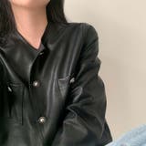 スタイルアップ効果。クルーネックの黒いPUレザーショートジャケット | 17kg | 詳細画像23