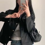 スタイルアップ効果。クルーネックの黒いPUレザーショートジャケット | 17kg | 詳細画像4