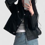 スタイルアップ効果。クルーネックの黒いPUレザーショートジャケット | 17kg | 詳細画像5