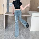 ミレニアル学園風 ゆるカワコーデ☆ワークウェア風 リボン付きフレアデニムパンツ | 17kg | 詳細画像10 