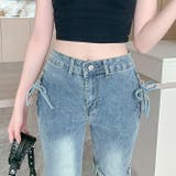 ミレニアル学園風 ゆるカワコーデ☆ワークウェア風 リボン付きフレアデニムパンツ | 17kg | 詳細画像12 