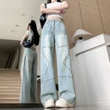 ミレニアル学園風 ゆるカワコーデ☆スタースタッド ストレートデニムパンツ | 17kg | 詳細画像1 