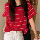 ミレニアル学園風 ゆるカワコーデ☆ストライプ模様 ラウンドネック半袖Tシャツ | 17kg | 詳細画像3 