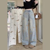 ミレニアル学園風 ゆるカワコーデ インスタ映え子犬刺繍ストレートワイドデニムパン… | 17kg | 詳細画像1 