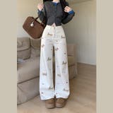 ミレニアル学園風 ゆるカワコーデ インスタ映え子犬刺繍ストレートワイドデニムパン… | 17kg | 詳細画像2 