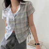 ゆるカワコーデ☆夏用 裾ギャザー ウエストマーク 細見え 格子柄ショートシャツ | 17kg | 詳細画像1