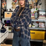 ゆるカワコーデ アメリカン配色チェック柄フード付きシャツ レトロストリート風 | 17kg | 詳細画像1