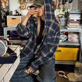 ゆるカワコーデ アメリカン配色チェック柄フード付きシャツ レトロストリート風 | 17kg | 詳細画像2