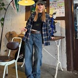 ゆるカワコーデ アメリカン配色チェック柄フード付きシャツ レトロストリート風 | 17kg | 詳細画像3
