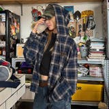 ゆるカワコーデ アメリカン配色チェック柄フード付きシャツ レトロストリート風 | 17kg | 詳細画像13
