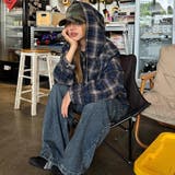 ゆるカワコーデ アメリカン配色チェック柄フード付きシャツ レトロストリート風 | 17kg | 詳細画像14