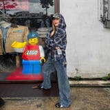 ゆるカワコーデ アメリカン配色チェック柄フード付きシャツ レトロストリート風 | 17kg | 詳細画像4