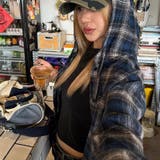 ゆるカワコーデ アメリカン配色チェック柄フード付きシャツ レトロストリート風 | 17kg | 詳細画像5