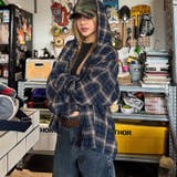 ゆるカワコーデ アメリカン配色チェック柄フード付きシャツ レトロストリート風 | 17kg | 詳細画像6