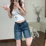 ゆるカワコーデ ヴィンテージ風ガーリーデニムハーフパンツストレートゆったりショー… | 17kg | 詳細画像5 