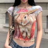 ゆるカワコーデ☆アメリカンガーリー風ラビット落書き風プリントメッシュTシャツ | 17kg | 詳細画像1