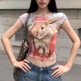 ゆるカワコーデ☆アメリカンガーリー風ラビット落書き風プリントメッシュTシャツ | 17kg | 詳細画像4