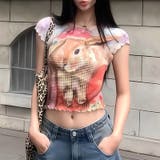 ゆるカワコーデ☆アメリカンガーリー風ラビット落書き風プリントメッシュTシャツ | 17kg | 詳細画像5