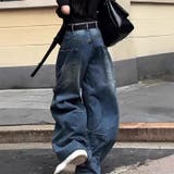 ゆるカワコーデ ハイウエストタックワイドデニムパンツ ヴィンテージウォッシュ | 17kg | 詳細画像3 